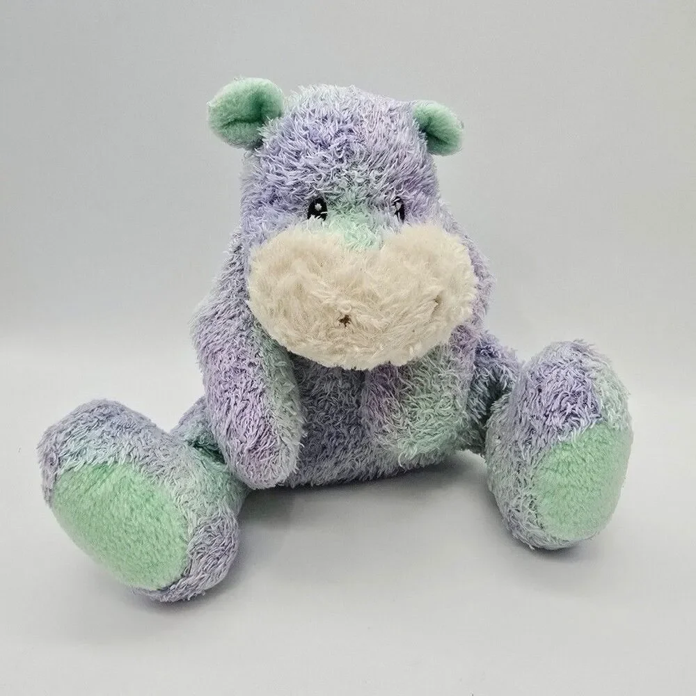 Vintage Baby Gund Speckles Hippo Plush Lavender Purple Mint Green 9